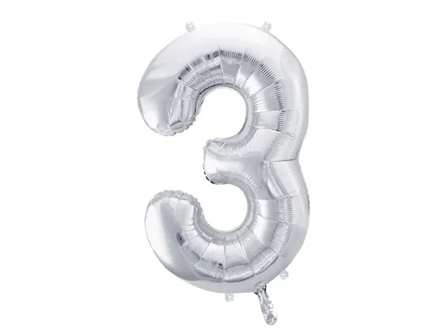 PartyDeco Balónek, 86cm, fóliový, stříbrná,"3"