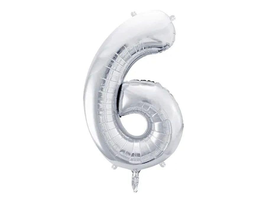 PartyDeco Balónek, 86cm, fóliový, stříbrná,"6"