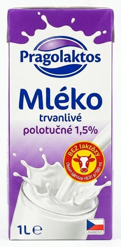 Pragolaktos trvanlivé Mléko polotučné BEZ laktózy 1,5%