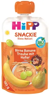 HiPP BIO Kapsička Snackie hruška, banán, bílé hrozny a oves