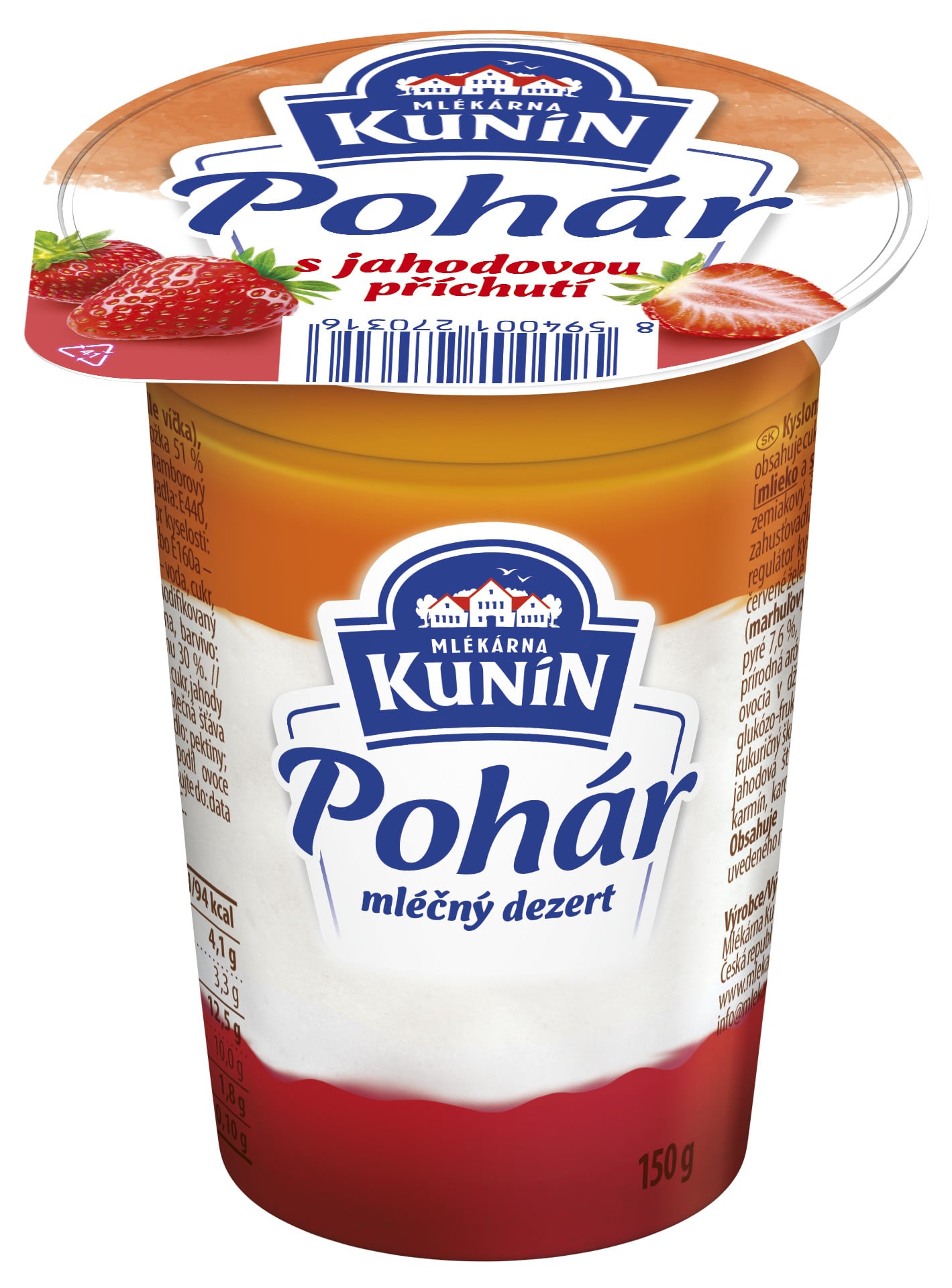 Mlékárna Kunín Pohár mléčný dezert s příchutí jahoda