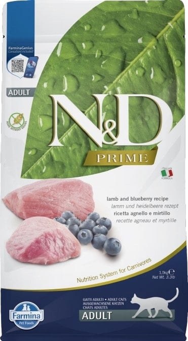 N&D Prime granule pro dospělé kočky s jehněčím a borůvkami