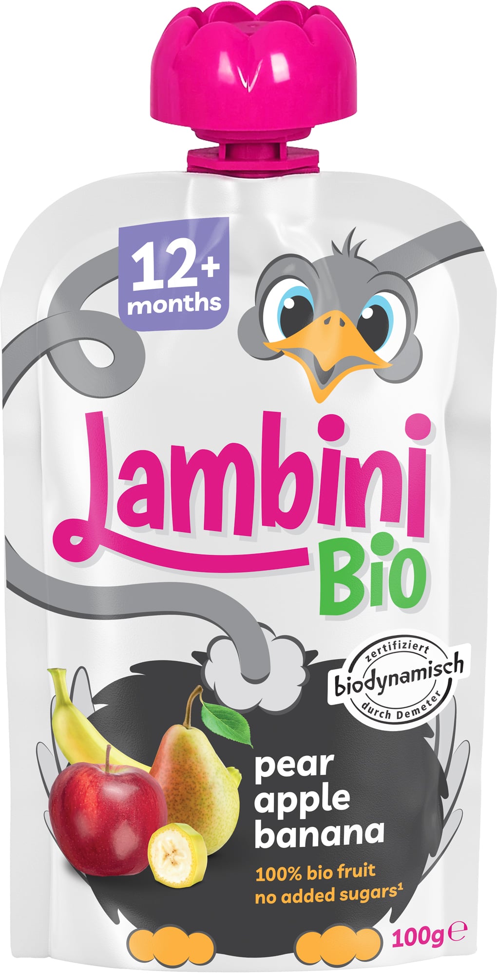 Lambini BIO Demeter kapsička hruška, jablko a banán