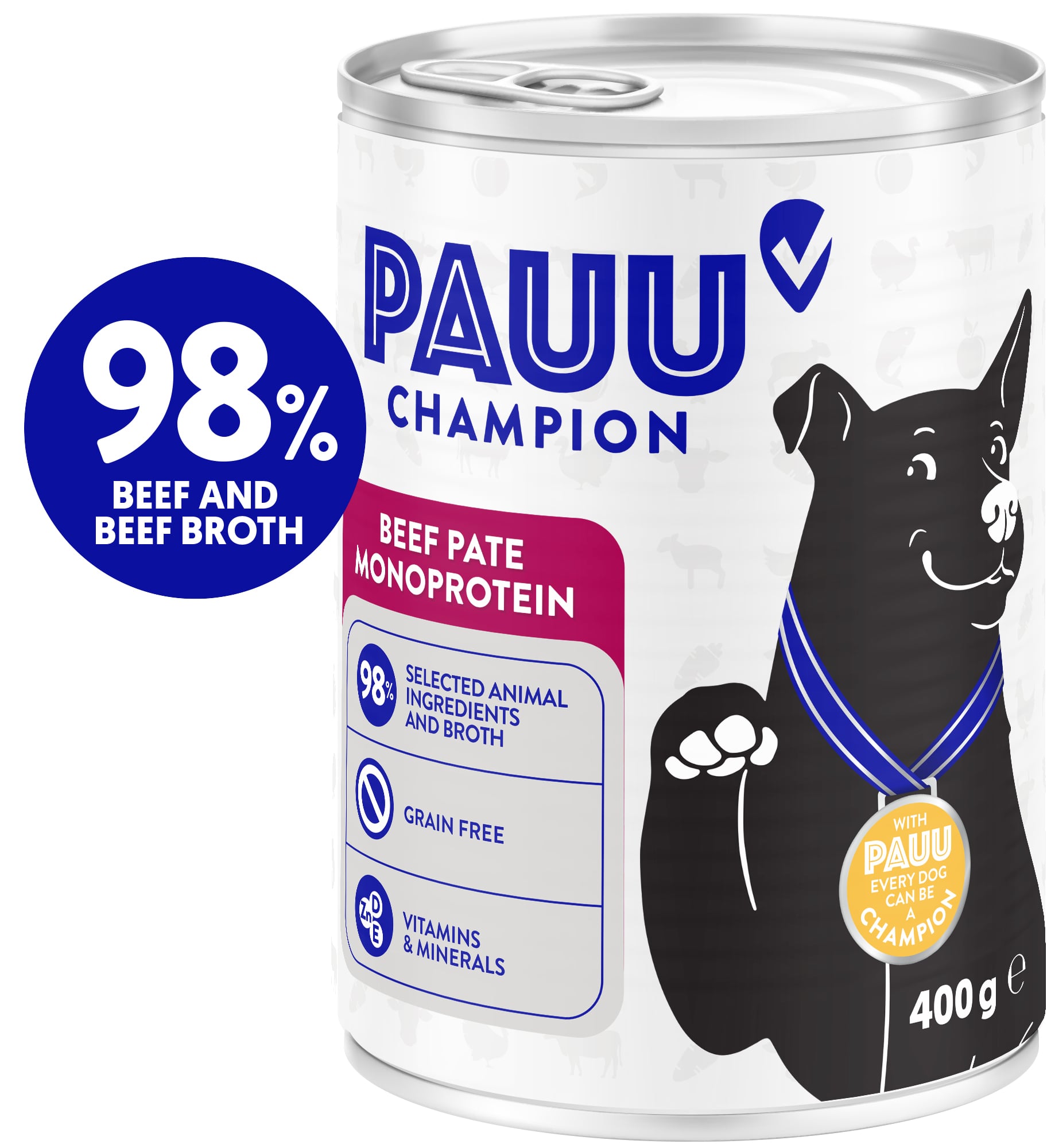 Pauu Champion Bezobilné monoprotein hovězí paté pro psy