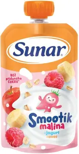 Sunar Smootík dětská kapsička malina, jogurt a ovesné vločky