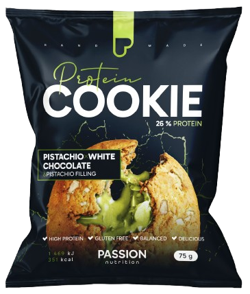 Passion Nutrition Plněná proteinová cookie s pistácií, bílou čokoládou a pistáciovou náplní