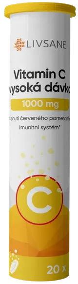 LIVSANE Vitamin C vysoká dávka 1000mg šumivé tablety červený pomeranč 20 ks