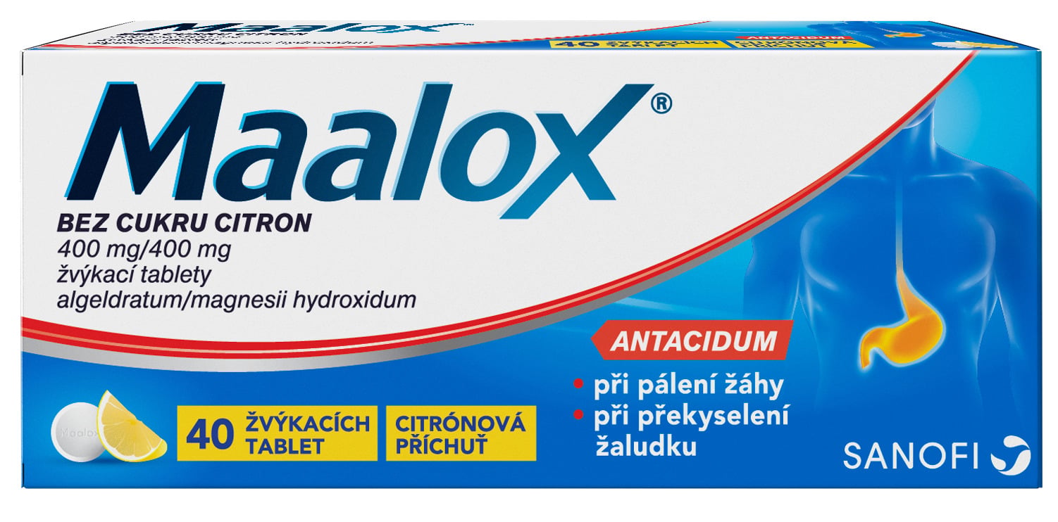 MAALOX BEZ CUKRU CITRON 400MG/400MG žvýkací tableta 40