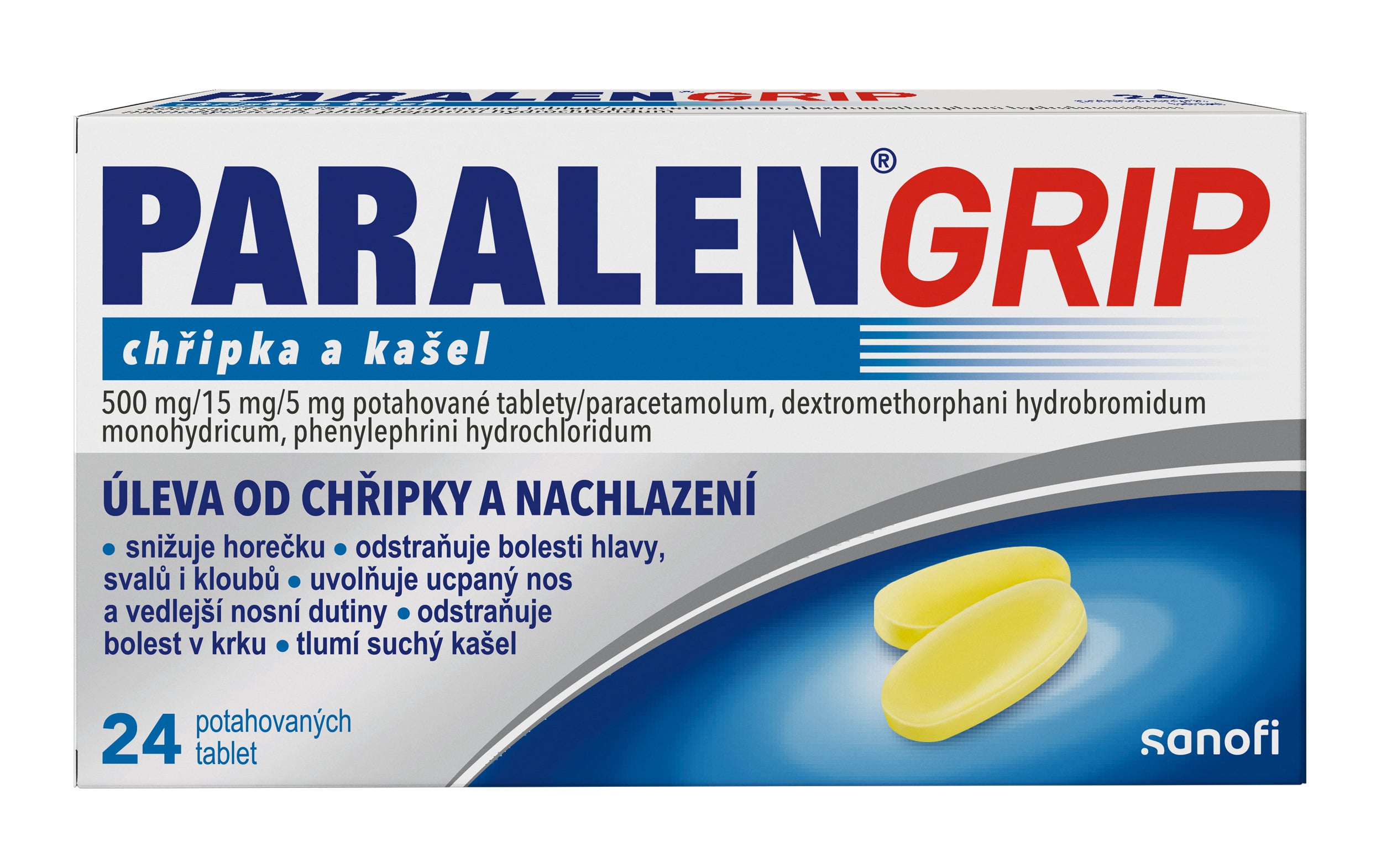 PARALEN GRIP CHŘIPKA A KAŠEL 500MG/15MG/5MG Potahovaná tableta 24