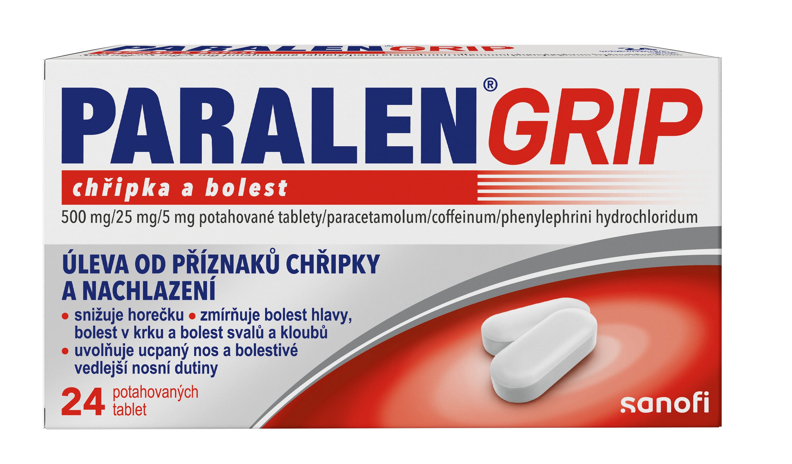 PARALEN GRIP CHŘIPKA A BOLEST 500MG/25MG/5MG Potahovaná tableta 24