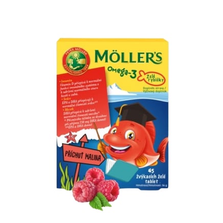 Mollers Omega 3 Želé rybičky 45ks malinová příchuť
