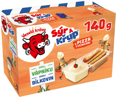 Veselá Kráva Sýr a Křup s tyčinkami s pizza příchutí - Rodinné balení 4x35g