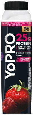 YoPRO Protein jogurtový nápoj s příchutí jahody a maliny