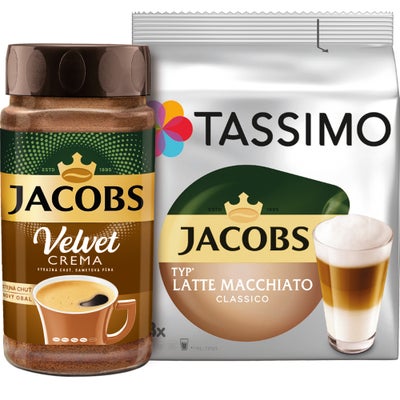 Jacobs Velvet instatní káva a Tassimo kávové kapsle