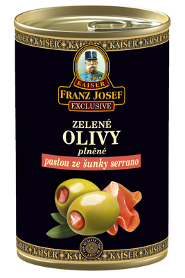 Franz Josef Kaiser Olivy zelené plněné sušenou šunkou Serrano plech
