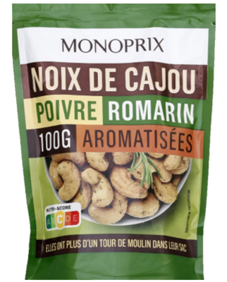 Monoprix Kešu ořechy s příchutí rozmarýnu a pepře