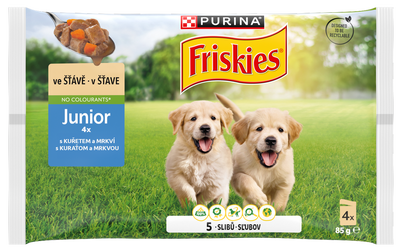 Friskies Junior kapsičky pro štěňata, kuře ve šťávě 4x85g