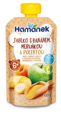 Hamánek Kapsička s jablkem, banánem, meruňkou a polentou
