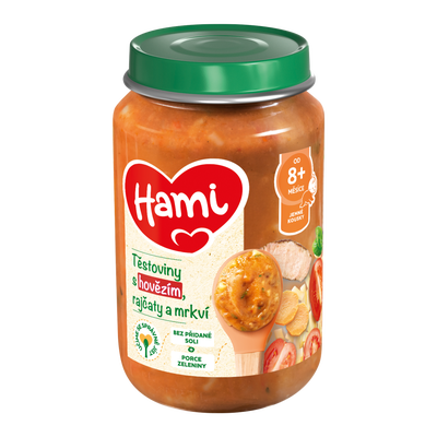 Hami masozeleninový příkrm Těstoviny s hovězím, rajčaty a mrkví