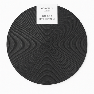 Monoprix Kulaté černé prostírání, 38 cm, sada 2 ks