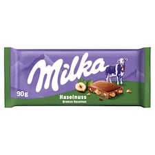 Milka Hazelnut mléčná čokoláda z alpského mléka s drcenými jádry lískových ořechů 90 g