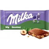 Milka Hazelnut mléčná čokoláda z alpského mléka s drcenými jádry lískových ořechů 90 g