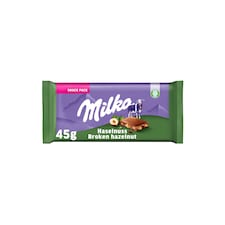 Milka Broken Hazelnut mléčná malá čokoláda z alpského mléka s drcenými jádry lískových ořechů 45 g