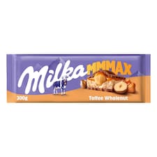Milka Toffee Wholenut mléčná čokoláda z alpského mléka s karamelovou náplní a lískovými ořechy 300 g