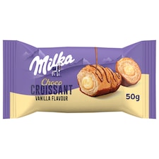 Milka Choco croissant Vanilla s náplní s vanilkovou přích. zdobené a máčené v mléčné čokoládě 50 g