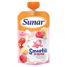 Sunar Smootík dětská kapsička malina, jogurt, ovesné vločky 12m+, 120g