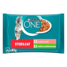 Purina ONE Sterilised kapsičky pro kočky krůta, losos ve šťávě 4 x 85g