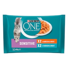 Purina ONE Sensitive kapsičky pro kočky kuře, tuňák ve šťávě 4 x 85g
