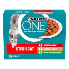 Purina ONE Sterilised kapsičky pro kočky hovězí, losos, krůta ve šťávě 12 x 85g