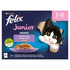 Felix Fantastic Junior kapsičky pro koťata hovězí, kuře, sardinky, losos v želé 12 x 85g