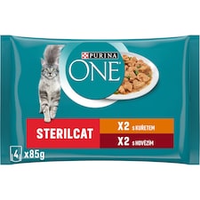 Purina ONE Sterilised kapsičky pro kočky kuře, hovězí ve šťávě 4 x 85g