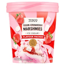 Mražený krém jahodový a smetanový s jahodovou omáčkou a marshmallows 460ml