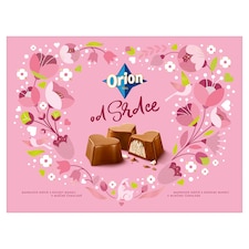 ORION Od Srdce pralinky s mandlovou náplní a kousky mandlí v mléčné čokoládě Jarní 142g