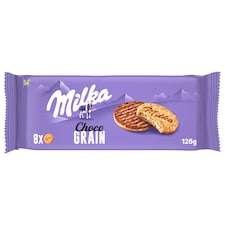 Milka Choco Grain sušenky s ovesnými vločkami a celozrnnou pšen.mouku polom. v mléčné čokoládě 126 g