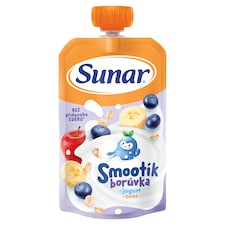 Sunar Smootík dětská kapsička borůvka, jogurt, ovesné vločky 12m+, 120g