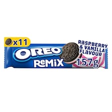OREO Remix kakaové sušenky s malinovou a vanilkovou příchutí s náplní 11 sušenek 157 g