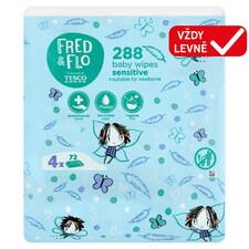 Fred & Flo Dětské vlhčené ubrousky pro citlivou pokožku neparfémované 4 x 72 ks