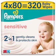 Pampers Sensitive Baby Dětské Čisticí Ubrousky 4 Balení 80 Ubrousků = 320 Čisticích Ubrousků