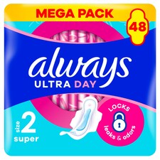 Always, Hygienické Vložky Ultra Day Super (Velikost 2), Křidélka x 48, Vložky