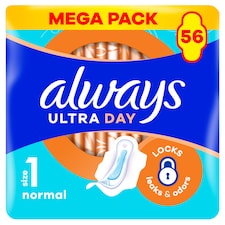 Always, Hygienické Vložky Ultra Day Normal (Velikost 1), Křidélka x 56, Vložky