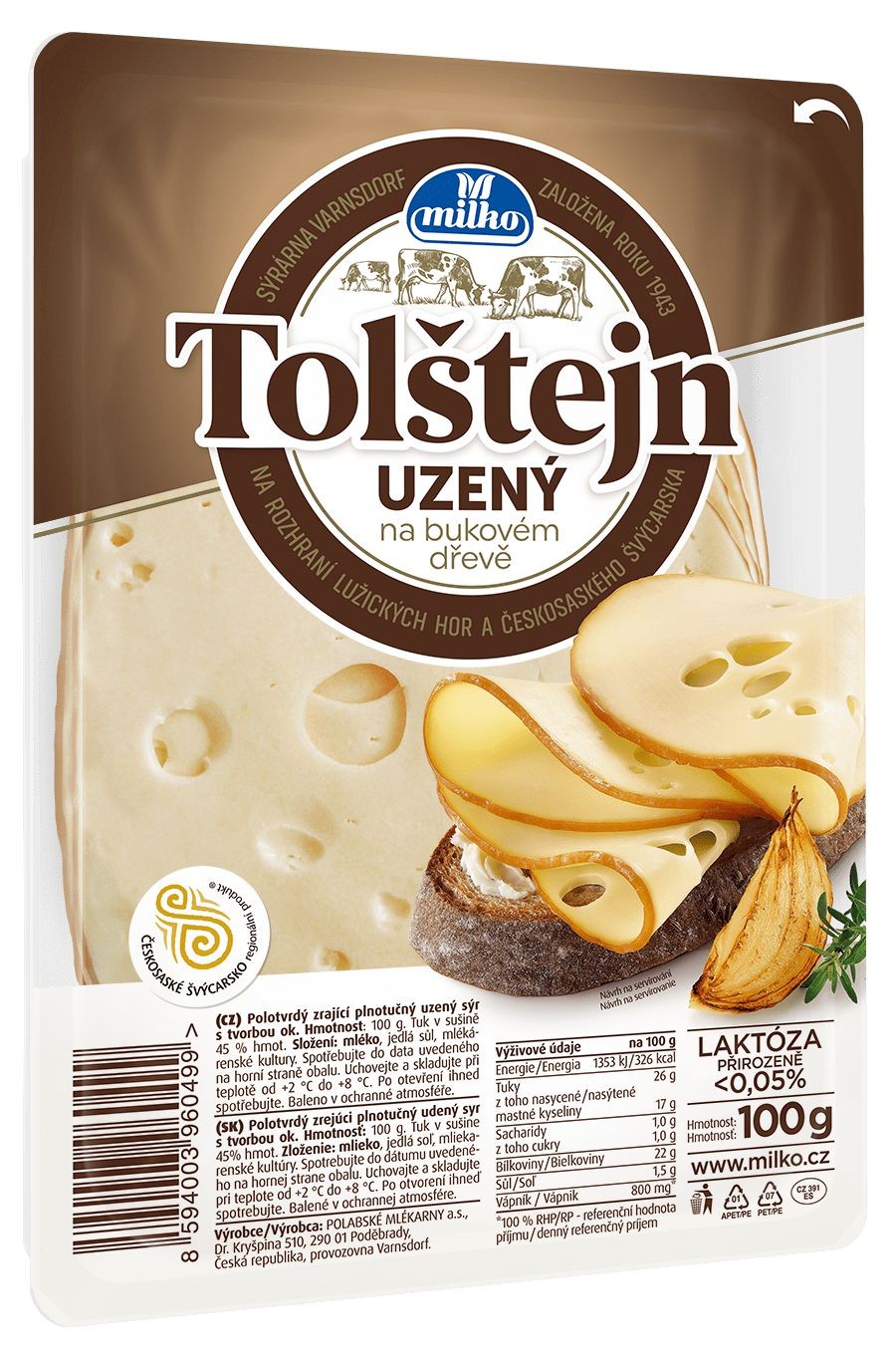 Milko Tolštejn uzený 45% plátky 100g