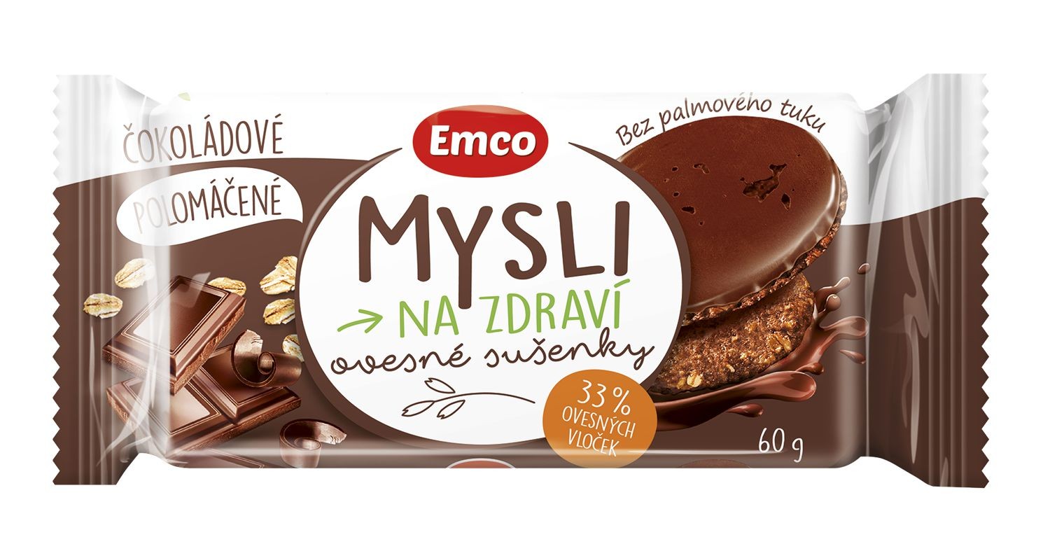 Emco Mysli na Zdraví Ovesné sušenky čokoládové polomáčené 60 g