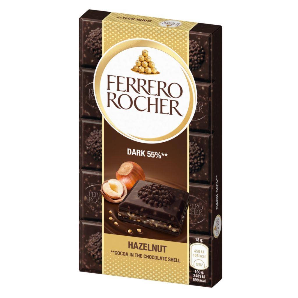 Ferrero Rocher Hořká čokoláda plněná s lískooříškovou náplní a s kousky lískových oříšků 90g