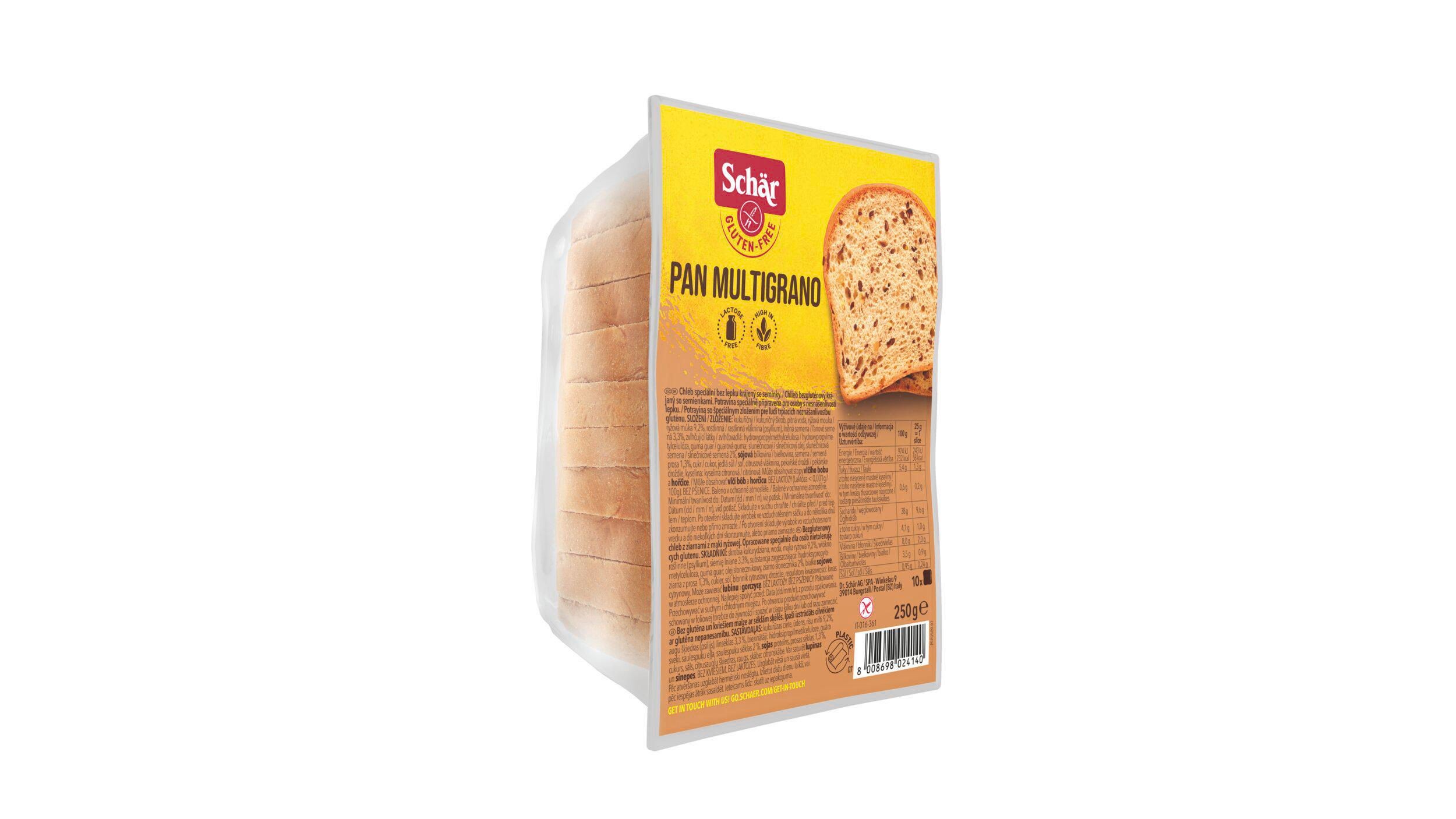 Schär Pan Multigrano chléb speciální bez lepku bílý krájený se zrníčky 250 g