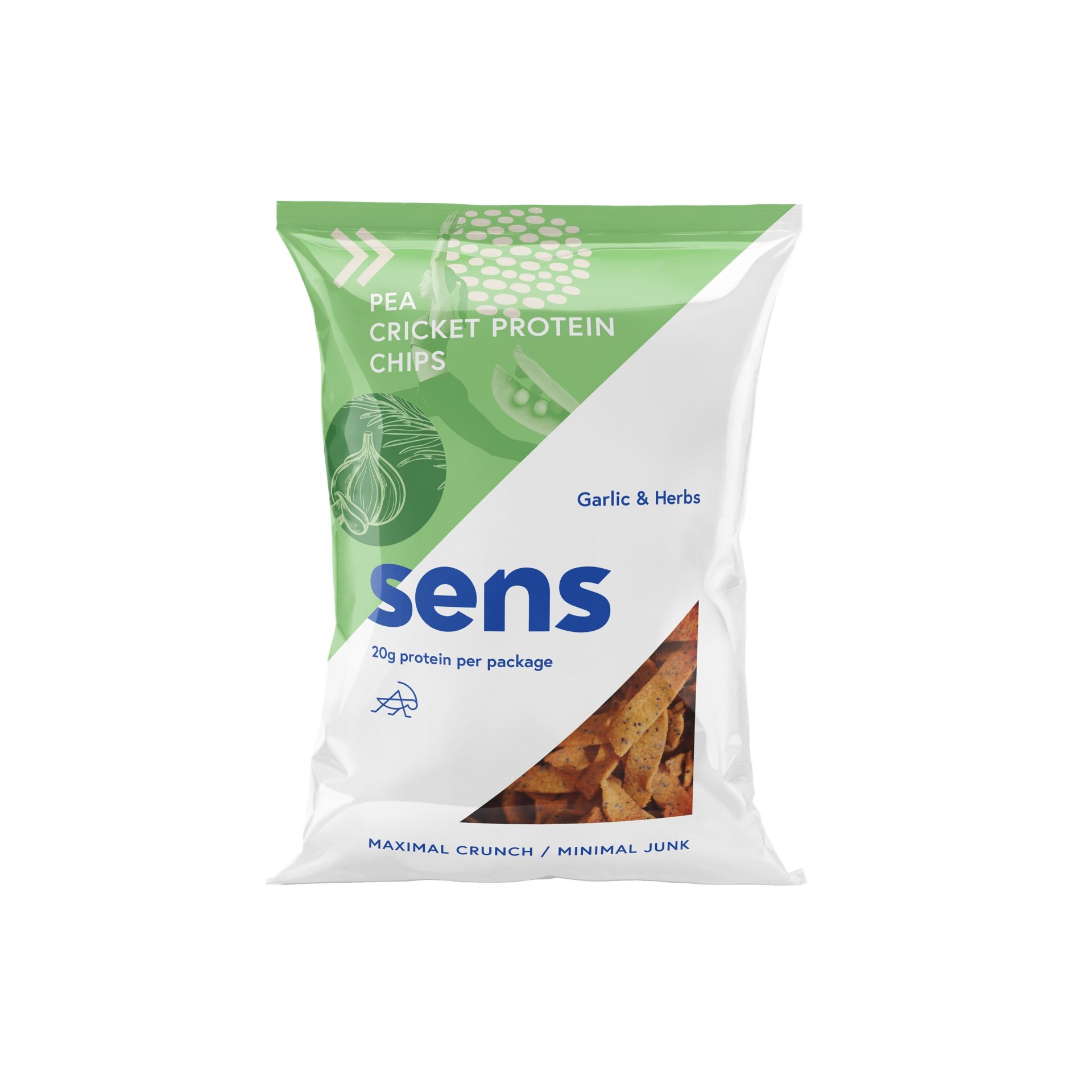 SENS Protein chipsy s cvrččím proteinem - česnek & bylinky 80g
