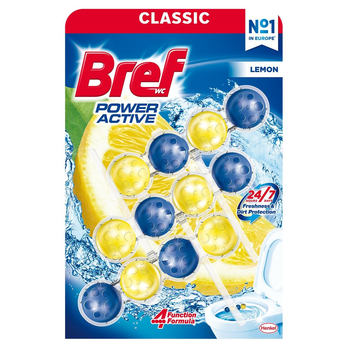 Bref Power Aktiv Fragrance Boost Lemon tuhý WC blok 3x50 g